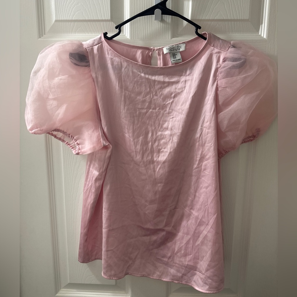 Rachel Zoe Organza Puff Sleeve Blouse. Pink. Size Medium